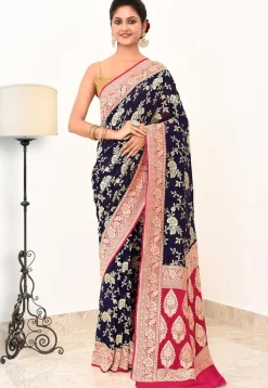 Banarasi Pure Crepe Silk Saree in Navy Blue