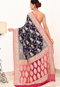 Banarasi Pure Crepe Silk Saree in Navy Blue