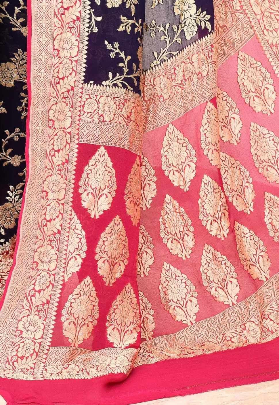 Banarasi Pure Crepe Silk Saree in Navy Blue