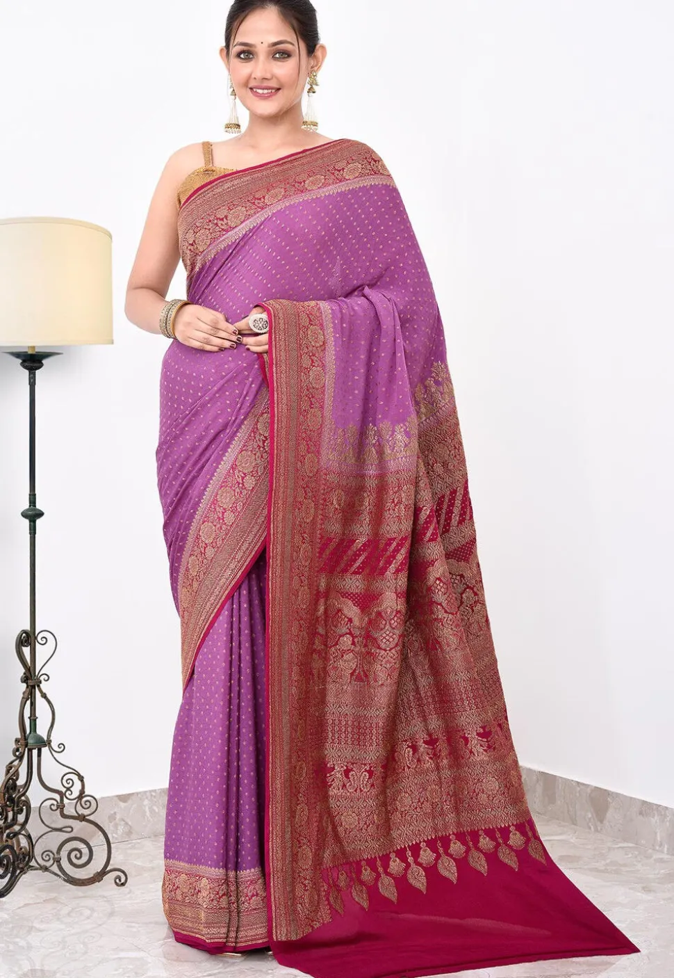 Banarasi Pure Crepe Silk Saree in Light Purple