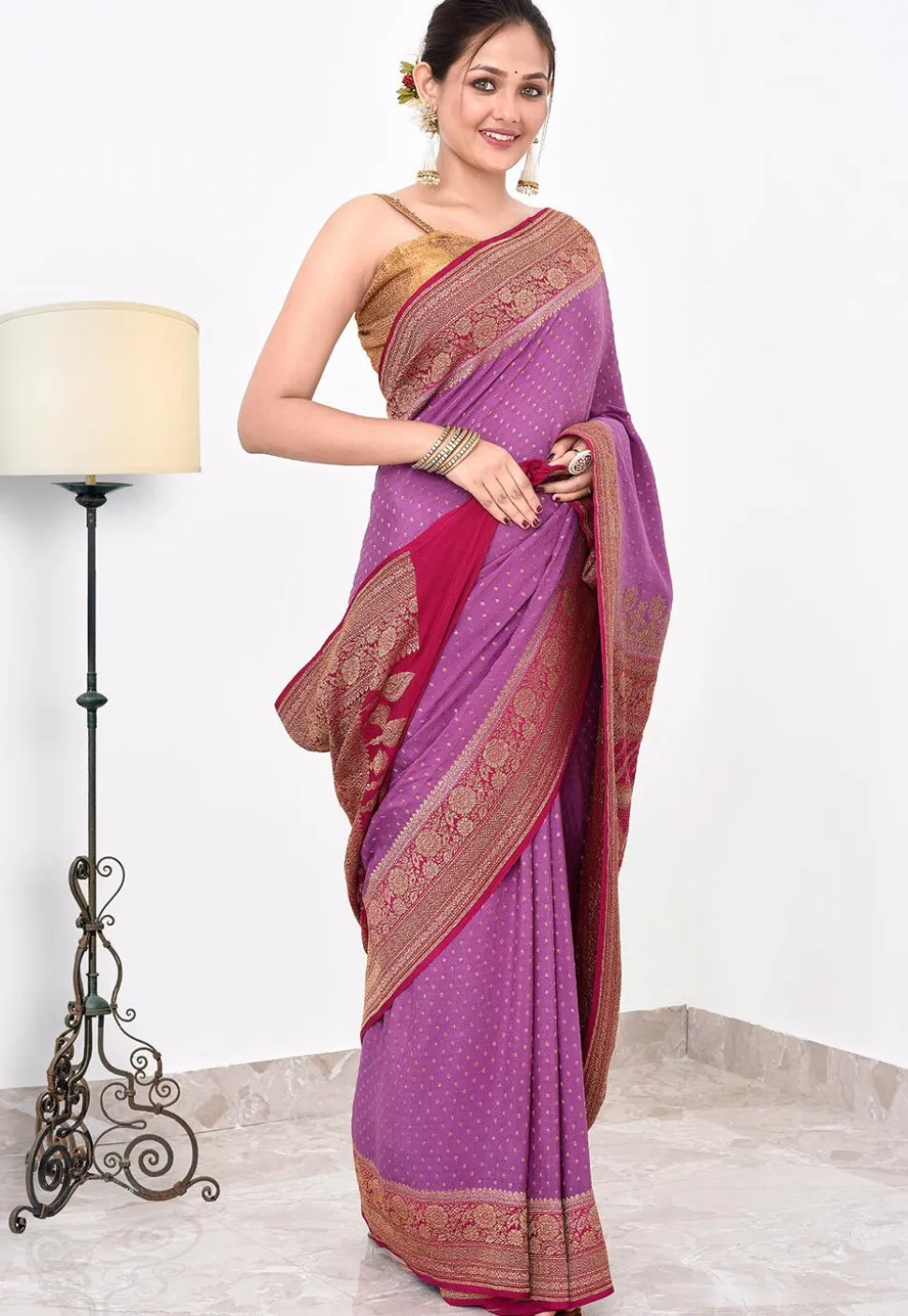 Banarasi Pure Crepe Silk Saree in Light Purple
