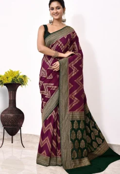 Banarasi Pure Crepe Silk Saree in Magenta