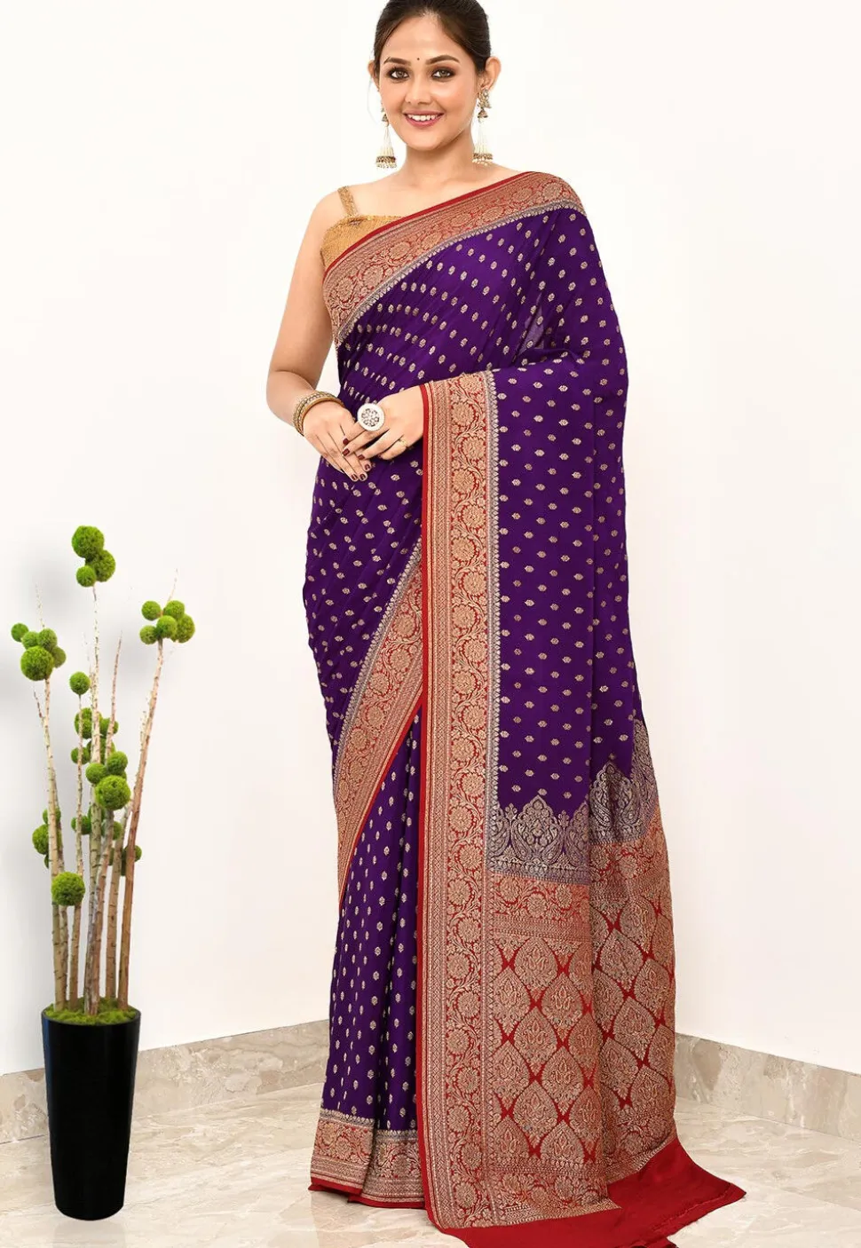 Banarasi Pure Crepe Silk Saree in Purple