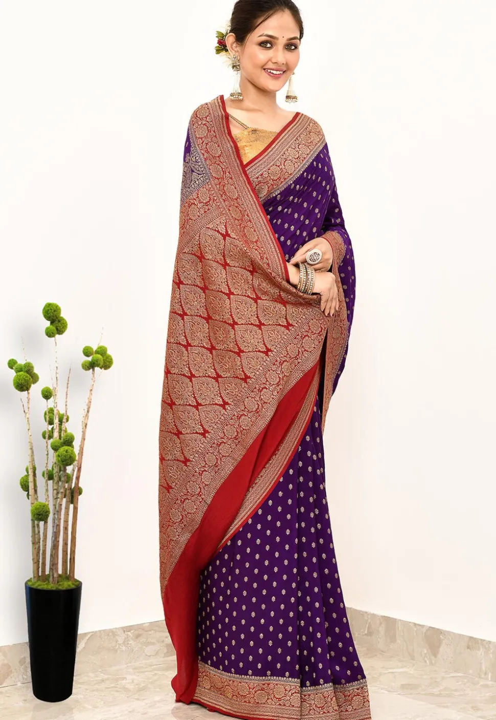 Banarasi Pure Crepe Silk Saree in Purple