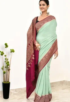Banarasi Pure Crepe Silk Saree in Sea Green