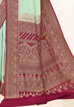 Banarasi Pure Crepe Silk Saree in Sea Green