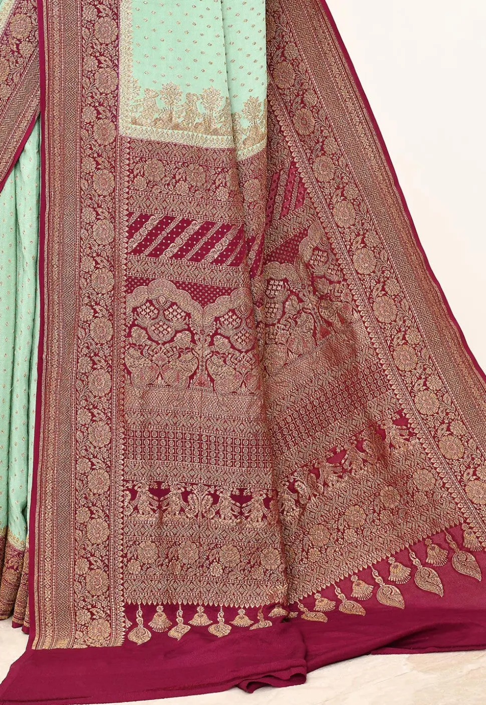 Banarasi Pure Crepe Silk Saree in Sea Green