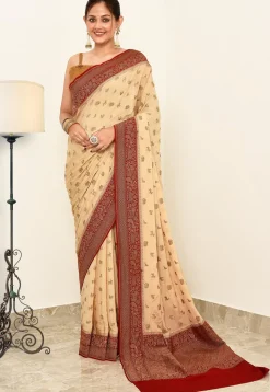 Banarasi Pure Crepe Silk Saree in Cream