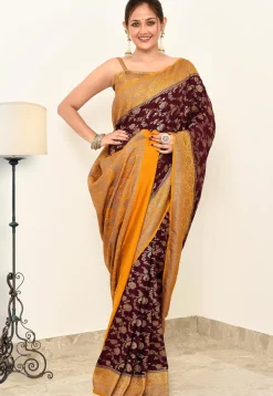 Banarasi Pure Crepe Silk Saree in Maroon