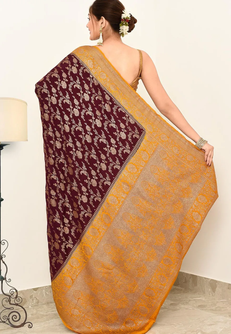Banarasi Pure Crepe Silk Saree in Maroon