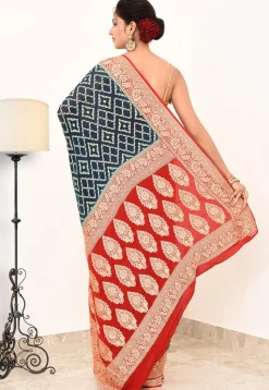 Banarasi Pure Crepe Silk Saree in Teal Blue