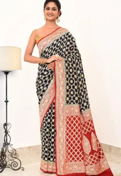 Banarasi Pure Crepe Silk Saree in Navy Blue