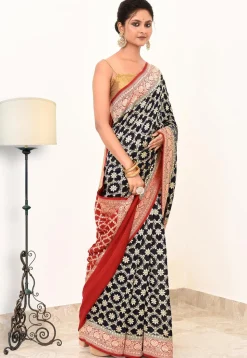 Banarasi Pure Crepe Silk Saree in Navy Blue