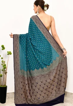 Banarasi Pure Crepe Silk Saree in Teal Blue