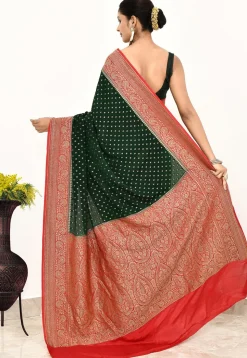 Banarasi Pure Crepe Silk Saree in Dark Green