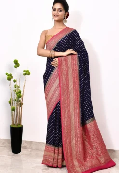 Banarasi Pure Crepe Silk Saree in Navy Blue