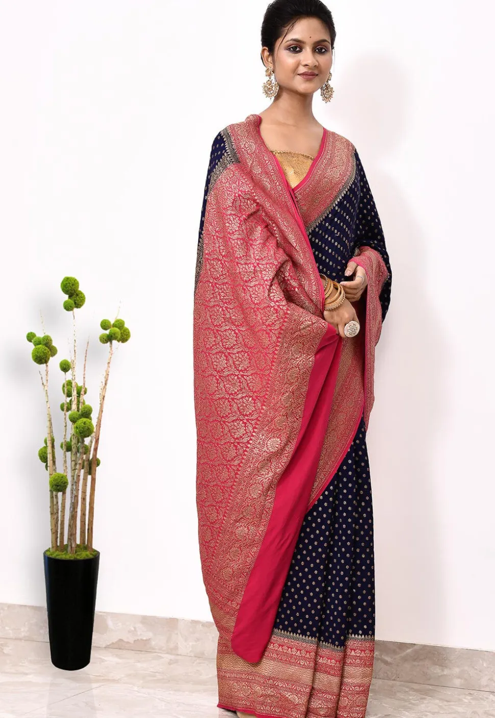 Banarasi Pure Crepe Silk Saree in Navy Blue