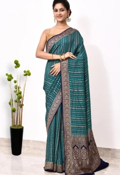 Banarasi Pure Crepe Silk Saree in Teal Blue