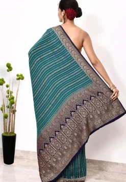 Banarasi Pure Crepe Silk Saree in Teal Blue
