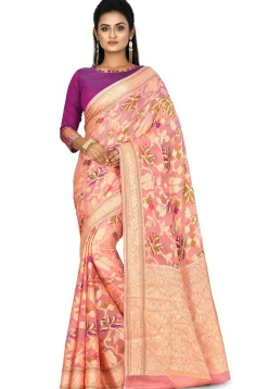Banarasi Pure Georgette Silk Saree in Peach