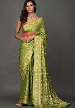 Banarasi Pure Georgette Saree in Olive Green