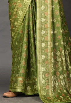 Banarasi Pure Georgette Saree in Olive Green