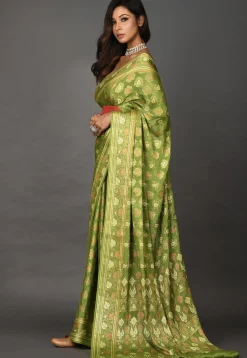 Banarasi Pure Georgette Saree in Olive Green