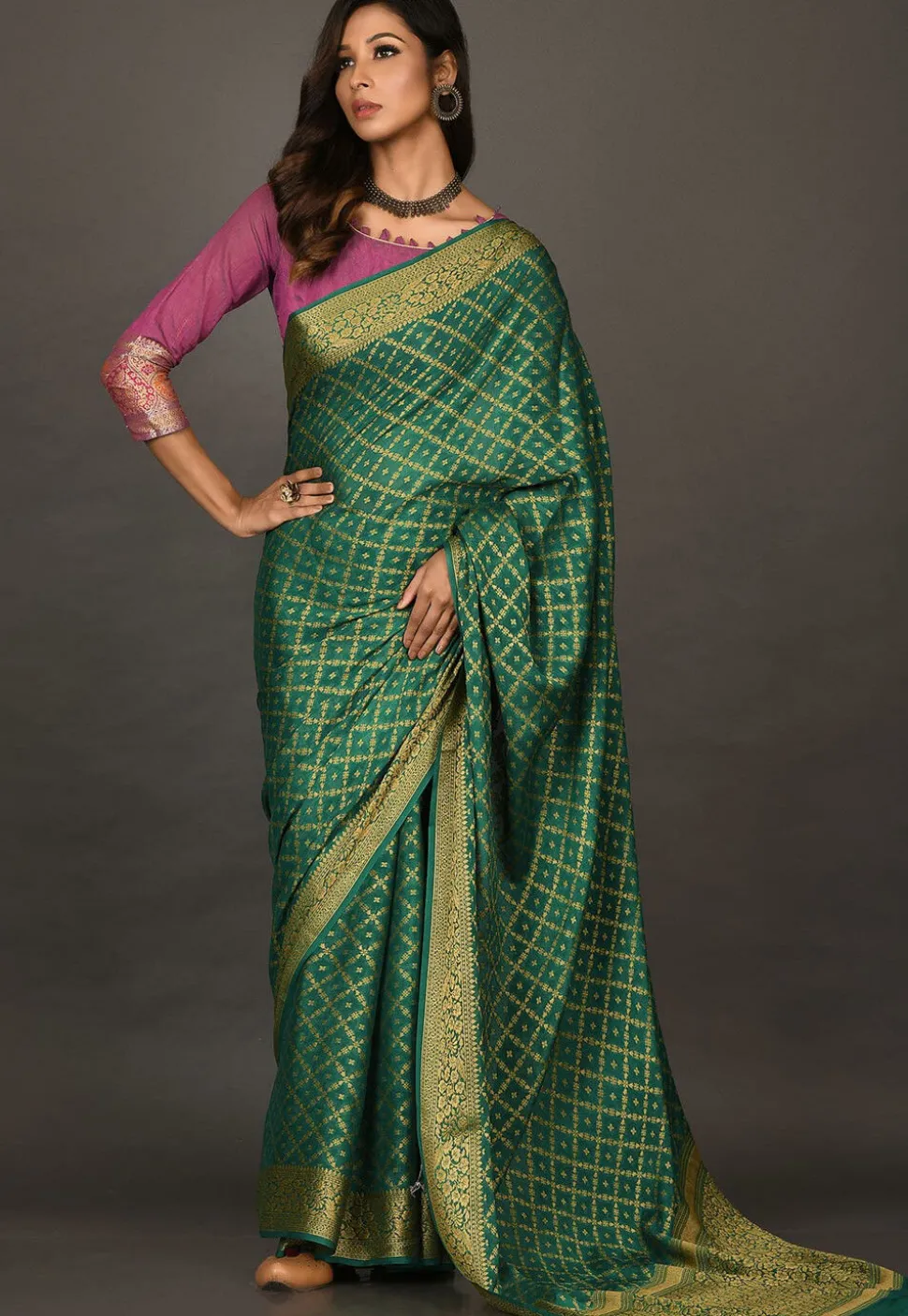 Banarasi Pure Georgette Saree in Dark Green