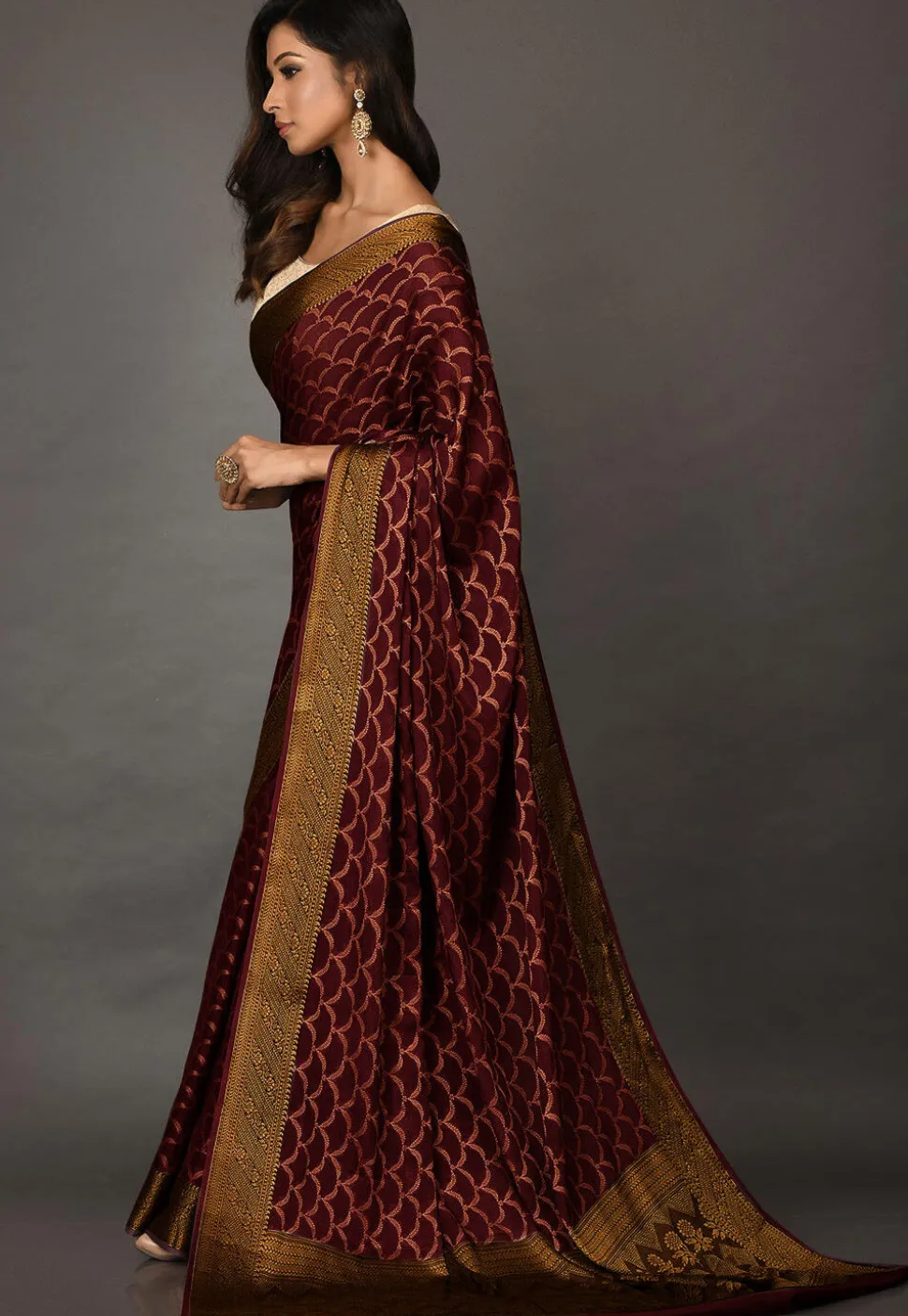 Banarasi Pure Georgette Saree in Wine