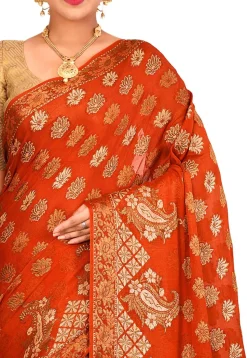 Banarasi Pure Georgette Silk Saree in Rust