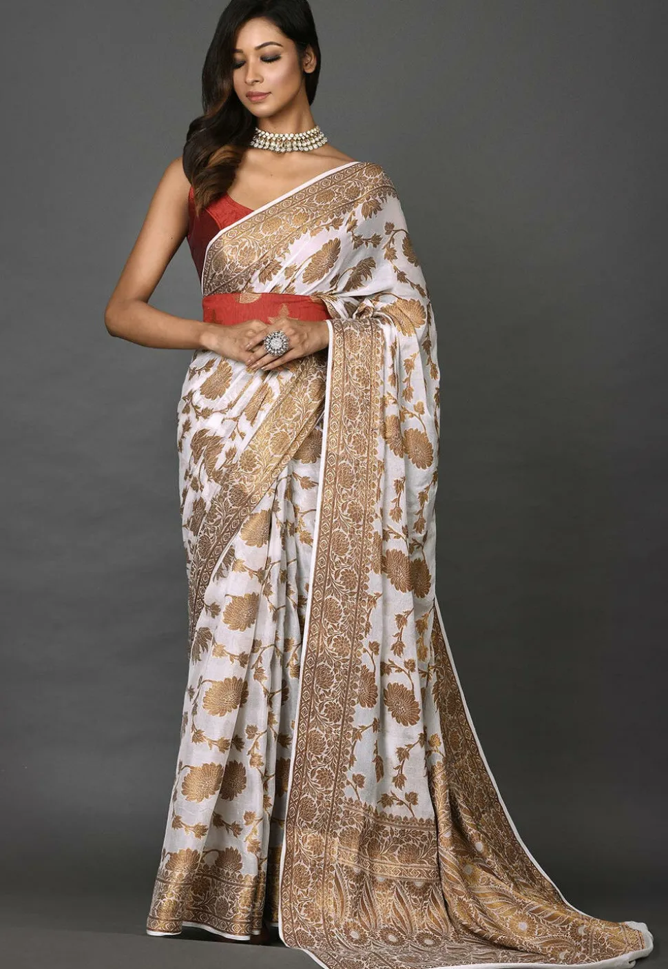 Banarasi Pure Georgette Saree in White
