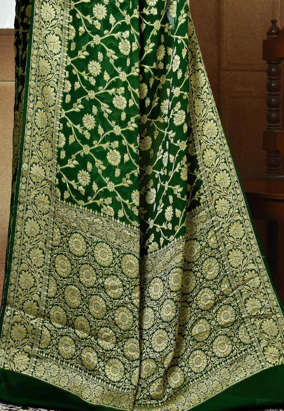 Banarasi Pure Georgette Silk Saree in Dark Green