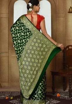Banarasi Pure Georgette Silk Saree in Dark Green