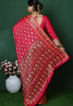 Banarasi Pure Georgette Silk Saree in Coral Pink