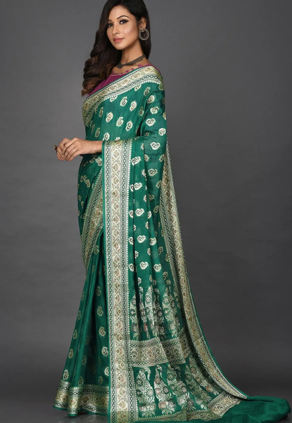 Banarasi Pure Georgette Saree in Teal Green
