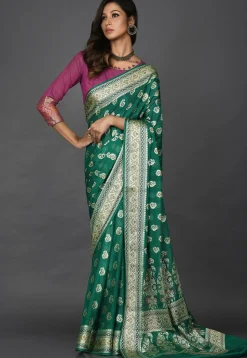 Banarasi Pure Georgette Saree in Teal Green