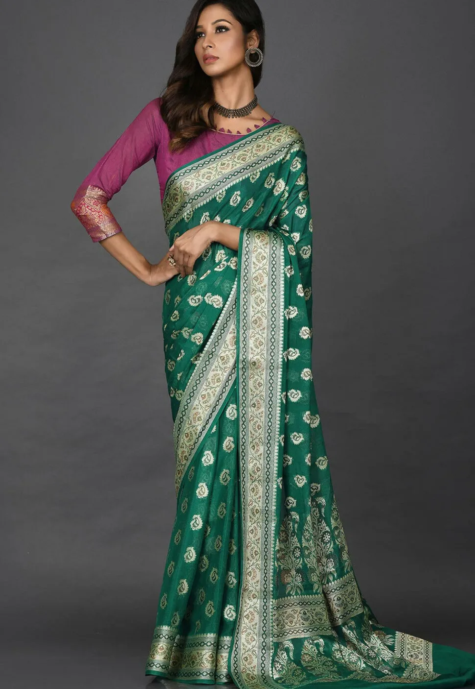 Banarasi Pure Georgette Saree in Teal Green