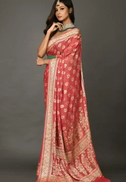 Banarasi Pure Georgette Saree in Coral Red