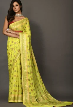 Banarasi Pure Georgette Saree in Neon Yellow