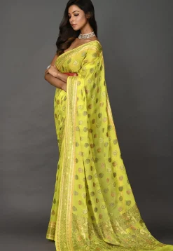 Banarasi Pure Georgette Saree in Neon Yellow