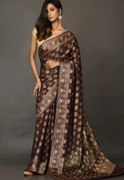 Banarasi Pure Georgette Saree in Wine