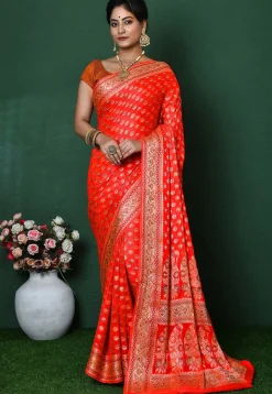 Banarasi Pure Georgette Silk Saree in Orange