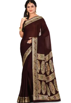 Banarasi Pure Georgette Silk Saree in Wine