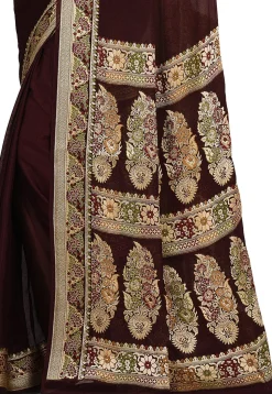 Banarasi Pure Georgette Silk Saree in Wine