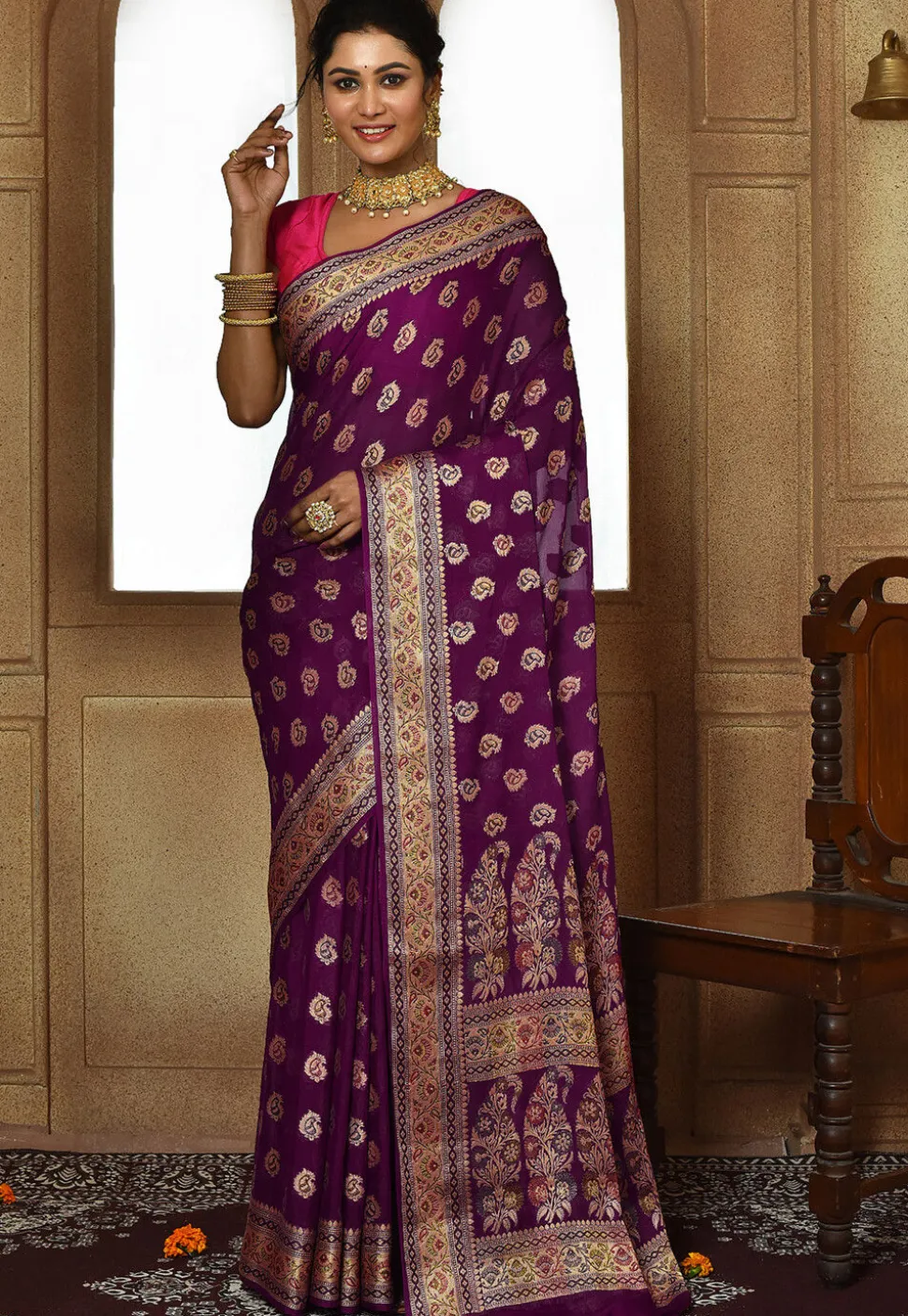 Banarasi Pure Georgette Silk Saree in Purple