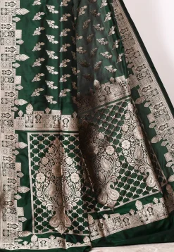 Banarasi Pure Katan Silk Handloom Saree in Dark Green