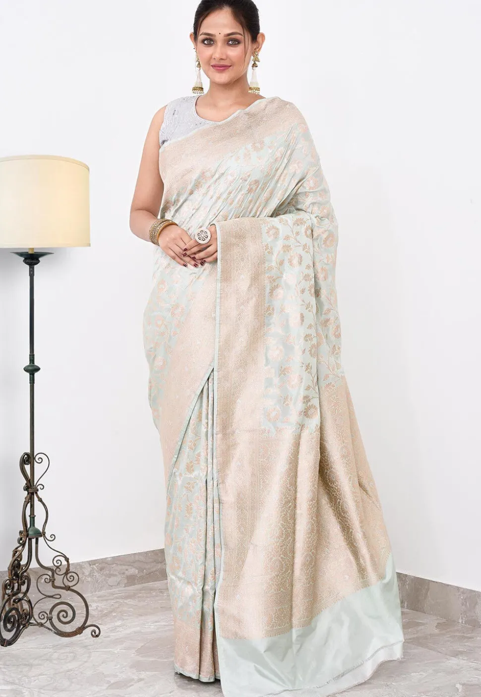 Banarasi Pure Katan Silk Handloom Saree in Grey