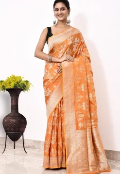 Banarasi Pure Katan Silk Handloom Saree in Orange