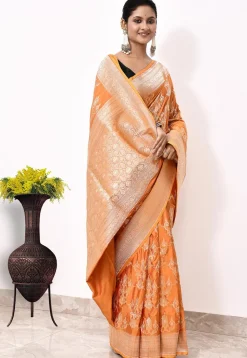 Banarasi Pure Katan Silk Handloom Saree in Orange