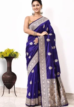 Banarasi Pure Katan Silk Handloom Saree in Royal Blue